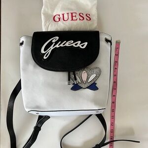 Guess Black and White Backpack with Leather Accents
